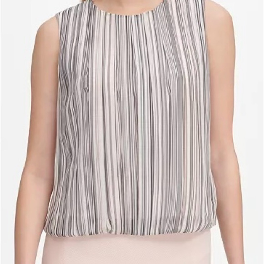 Calvin Klein Sleeveless Striped Bubble Blouse Gray, Pink, White EUC